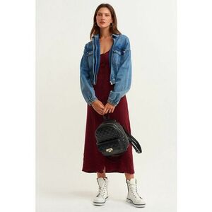 Rochie lunga cambrata cu decolteu rotund - Rosu inchis imagine
