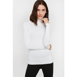 Pulover slim fit cu guler inalt - Alb imagine