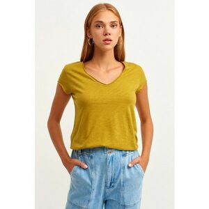Tricou de bumbac cu maneci foarte scurte - Galben mustar imagine