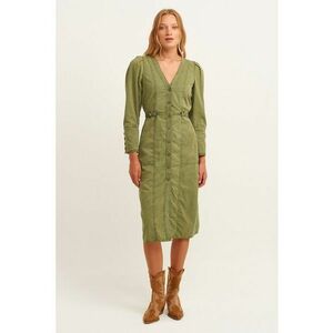 Rochie din amestec de lyocell cu maneci bufante - Verde imagine