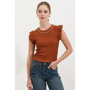 Bluza dama - HiCCUP - texturata - brodata - maro bej - jerseu imagine