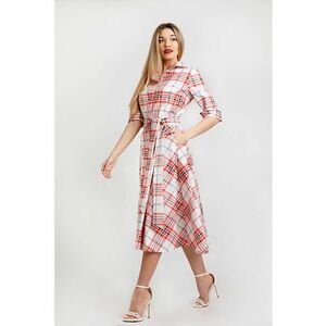 Rochie-camasa evazata cu cordon in talie - Rosu/Alb/Negru imagine