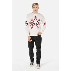 Pulover cu model geometric - Albastru ultramarin/Rosu vermillion/Bej deschis imagine