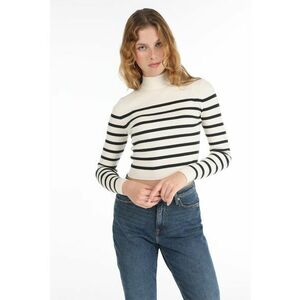 Pulover crop striat cu model in dungi - Negru/Alb murdar imagine