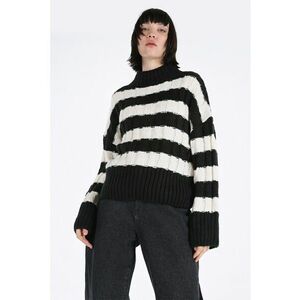Pulover cu model in dungi si maneci cazute - Negru/Crem imagine
