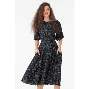 Rochie midi cu maneci bufante - Alb/Negru stins imagine