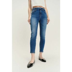 Blugi crop din denim - Albastru melange imagine