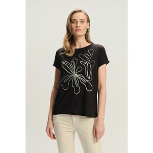 Tricou din bumbac si modal cu maneci pliabile - Negru/Bej imagine