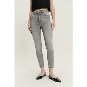 Blugi crop din denim - Gri melange imagine