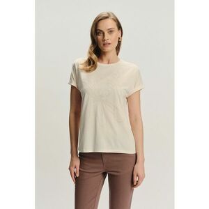 Tricou din bumbac si modal cu maneci pliabile - Bej inchis imagine
