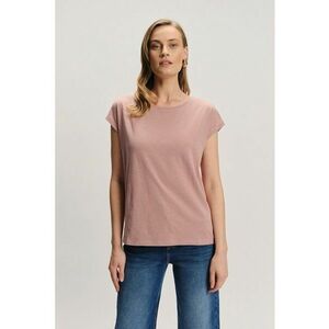 Tricou din bumbac cu decolteu rotund - Roz prafuit imagine