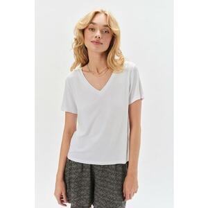 Tricou cu decolteu in V - Alb imagine