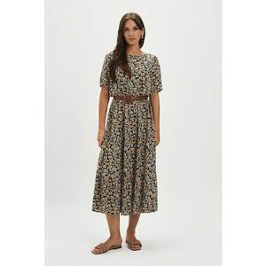 Rochie midi cu model si curea - Alb/Albastru ultramarin/Portocaliu deschis imagine