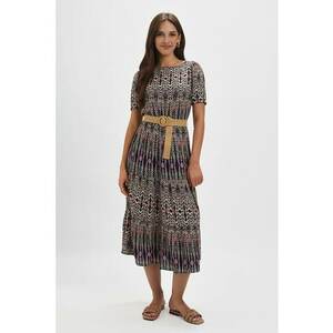 Rochie midi cu model si curea - Negru/Fucsia/Alb murdar imagine