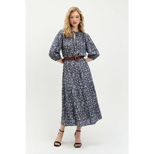 Rochie cu model si maneci bufante - Alb/Albastru prafuit imagine