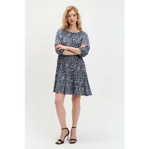 Rochie cu model si maneci bufante - Alb/Albastru prafuit imagine
