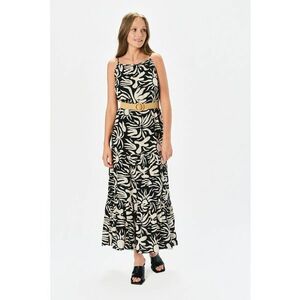 Rochie maxi cu model si terminatie cu volane - Negru/Crem imagine
