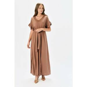 Rochie lunga cu slituri frontale - Maro deschis imagine