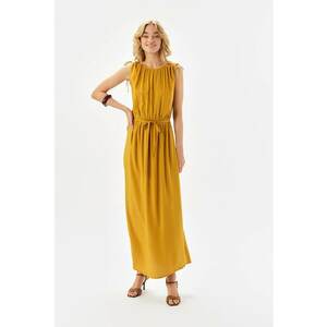 Rochie maxi dreapta cu cordon in talie - Galben mustar imagine