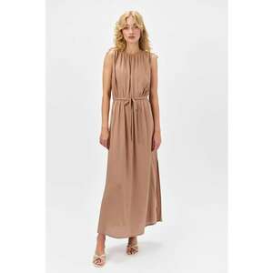 Rochie maxi dreapta cu cordon in talie - Maro nisip imagine