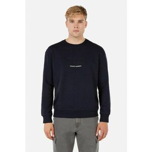 Bluza de trening cu decolteu rotund si text brodat - Bleumarin imagine
