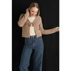 Cardigan crop cu aspect pufos - Maro melange imagine