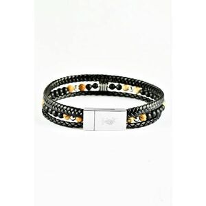 Bratara de piele - cu onix - Negru/Galben imagine