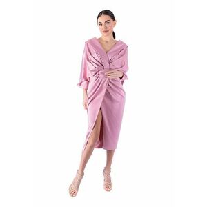 Rochie midi drapata cu maneci 3/4 - Roz prafuit imagine
