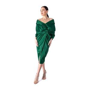 Rochie midi cu model drapat - Verde inchis imagine