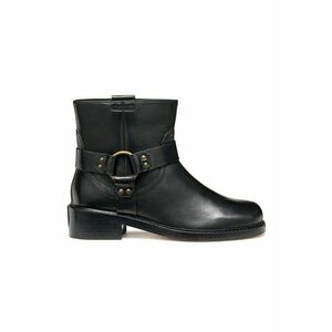 Ghete biker de piele cu varf patrat - Negru imagine