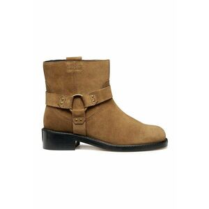 Ghete biker de piele intoarsa cu varf patrat - Caramel imagine