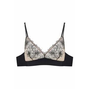 Sutien dama triunghiular - cu broderie florala - fara sarma - poliamida - negru/crem - imagine