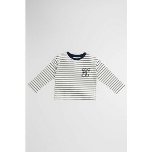 Bluza cu decolteu la baza gatului si model - Alb/Bleumarin imagine