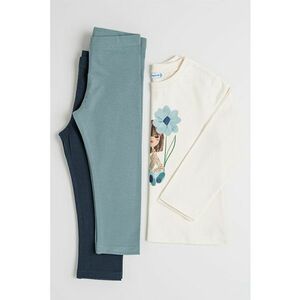 Set de bluza de bumbac si colanti - 3 piese - Verde/Alb fildes/Bleumarin imagine
