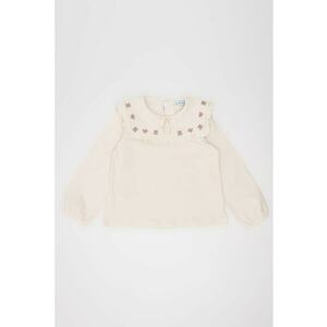 Bluza cu guler brodat - Alb fildes/Roz imagine
