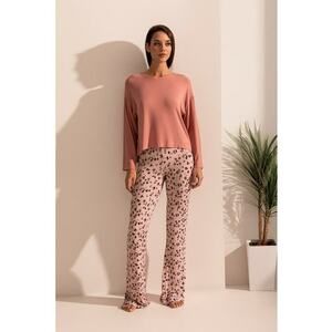 Bluza de pijama din amestec de modal si colanti evazati Aria - Roz somon imagine