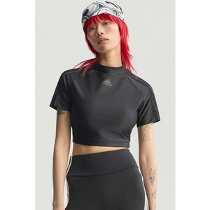 Tricou crop cu guler inalt - Negru/Gri antracit imagine