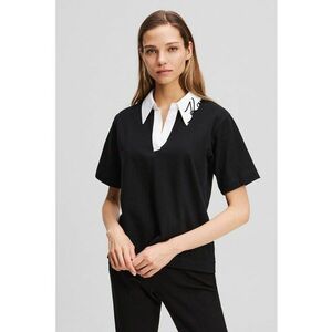 Tricou din bumbac organic cu guler contrastant - Negru imagine