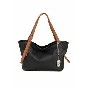 Geanta shopper din piele cu aspect granulat - Negru/Maro scortisoara imagine
