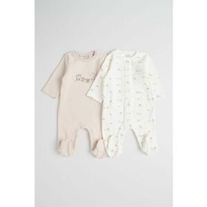 Set de pijama din amestec de bumbac - 2 piese - Alb/Maro nisip imagine