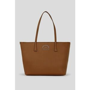 Geanta shopper de piele ecologica cu logo metalica - Maro scortisoara imagine