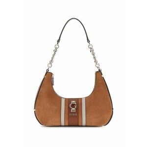 Geanta hobo din piele intoarsa cu detaliu logo - Caramel imagine