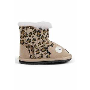 Ghete de piele intoarsa cu animal print si captuseala de lana - Negru/Maro nisip imagine
