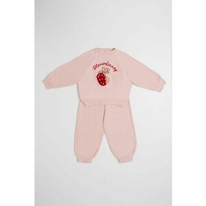 Set de bluza de trening cu broderie si pantaloni uni de trening - 2 piese - Roz deschis imagine