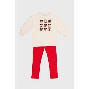 Set de bluza de trening si colanti - 2 piese - Rosu vermillion/Bej deschis imagine