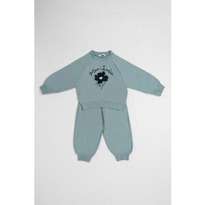Set de bluza de trening cu broderie si pantaloni uni de trening - 2 piese - Verde persan/Bleumarin imagine