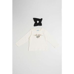 Set de bluza cu imprimeu grafic si elastic de par - Alb fildes/Negru imagine