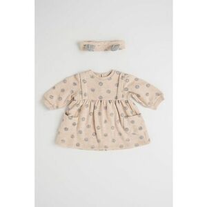 Knit Dress With Hearts Pattern And Headband Set - Bej imagine