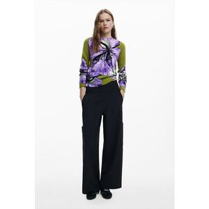 Pulover tricotat cu imprimeu floral - Verde/Alb murdar/Ametist imagine
