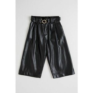 Pantaloni din piele ecologica cu o curea in talie - Negru imagine